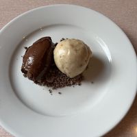 Dark chocolate ganache, sourdough ice cream  at Oak in Bath