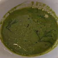 Pea and herb soup at Oak in Bath