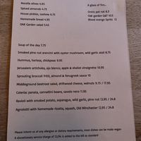 Menu  at Oak in Bath