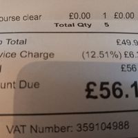 Unexpected service charge at Oak in Bath