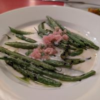 Smokey green beans in white sauce at Oak in Bath
