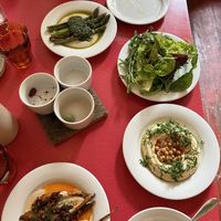 Asparagus, carrots, hummus, garden saladd  at Oak in Bath