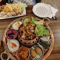 Starters menu for 2. 
6 out of 9 vegan starters plus the salad. at Agha Acham in Rabat