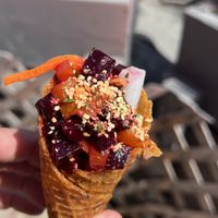 Beet poke cones  at Nalu Vida - Venice Beach in Los Angeles