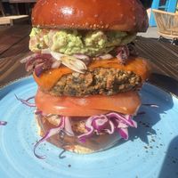 Newest item on the menu a Abbott vegan burger  at Nalu Vida - Venice Beach in Los Angeles
