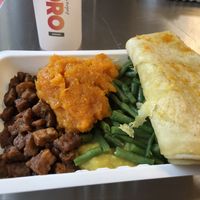 Roti with pumpkin, tempeh, potato and longbean  at Toko Jai Mata in Amsterdam