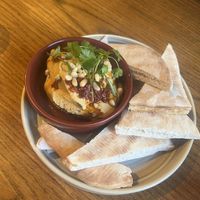 Hummus with chilli and pita   at Alverne in Penzance