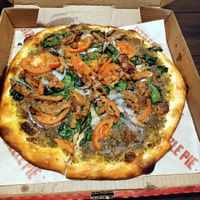 New Maps Out of Hell with spinach, tomatoes, red onions!  Super Yummy! at Sizzle Pie in Eugene