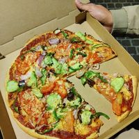 Vegetarian pizza with vegan cheese at Gyros Chania in Crete