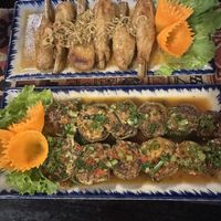 Fake Chicken with Lemongrass and stuffed eggplant  at Ha Giang Vegetarian Restaurant in Ha Giang