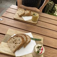 Radish spread and hummus with bread   at Anežka in Prague