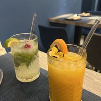 Menta & limón and mango aguas frescas.  at Mezcal in Malaga