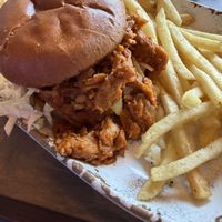 BBQ Chykn sandwich with fries  at New Day Eatery in Port Angeles