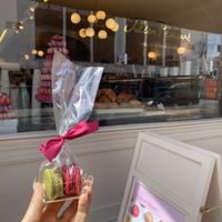 Raspberry and pistacchio macarons   at Julien Plumart in Brighton