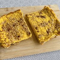 Pumpkin quiche with vegan bulgur cheese  at Gastronauta in Mallorca