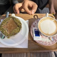 Affogato with vegan pistachio ice cream + cappuccino with oat milk  at M'kanda in Shkoder