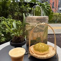 Vegan butter beer latte and warm durian bun  at Sù Shēngmài Vegan Bakery - 素生麦纯素烘焙 in Shenzhen