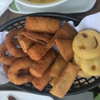 assorted deep fried appetizers at Fiskafeen in Vanlose