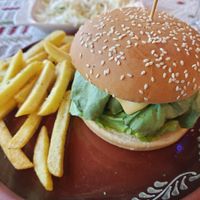 Homemade vegan burger at Tara in Zabljak
