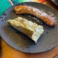 Bonus, on the house fried plantain and VEGAN savory tamale at Three Borders Brunch and Grill in Los Angeles