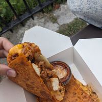 Vegan chick'n quesadilla with sauce at Chef Richie Deli in Hudson