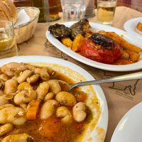 Stuffed peppers and tomato's with oven potatoes and giant white beans  at Tzivras in Kefalonia