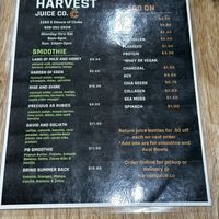 Menu  at Harvest Juice Co in Show Low