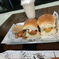 3 sliders for $15. Waffle and chikin, buffalo chikin and fish fillet. at Bloom Kitchen & Co in Oxford