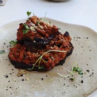 Vegan moussaka with heura at La Capella in Sabadell