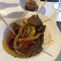 Pincho de seitán y croqueta de setas at La Capella in Sabadell