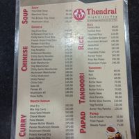 Soups, Chinese dishes, Curries, Tandoori, and Rice Menu at Thendral Restaurant in Ooty