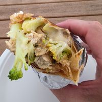 Amazing vegan chicken and vegan cheese and broccoli wrap! Probably the best vegan sandwich I've had at The Other Guys in South Yarmouth