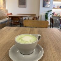   Oat matcha lattee  at Bones Espresso in Twickenham