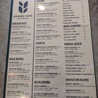 The menu at Grains Plant-based Cafe in Puerto Princesa