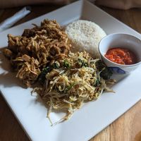 Jackfruit rendang with urab, rice and sambal at Warung Agung Amed in Abang
