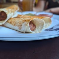 Taquitos filled with beans and minced soy meat at 19:77 - VEGAN:DINER+BAR, Home of RAMONES MUSEUM in Berlin