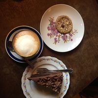 Latte, cookie, cake!!!!!   at 19:77 - VEGAN:DINER+BAR, Home of RAMONES MUSEUM in Berlin