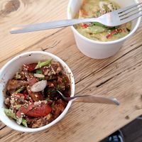 Pop up kitchen - Black bean tofu with rice, and coconut laksa with rice noodles at Bruhaha in Bristol