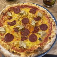 Pepperoni and chicken vegan pizza   at Prezzo in Cardiff