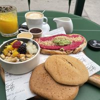   Vegan brunch comes with everything shown   at Garden Balthazar Caffe in Porto