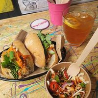 Tofu bánh mì, spicy slaw, and homemade lemon iced tea at Bánh Mì Brothers in Edinburgh