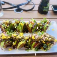 Spicy Yam in the back and Sweet Dragon roll in the front  at Nori in Wilmington