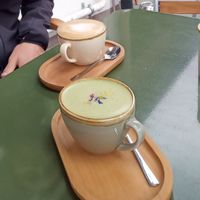 Cappuccino and Matcha latte ❤ at Espressionist Cafe in Lenk