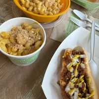 Mac & coneys. Float and soup not pictured.  at Plant Based Coneys in Ypsilanti