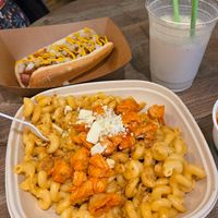 Coney dog, vanilla shake, BBQ chic mac'n cheese at Plant Based Coneys in Ypsilanti