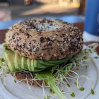 Avocado everything bagel at Bikini Bottoms Coffee in Kailua Kona