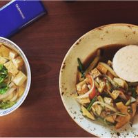 Vegan pho on the left, pad krapau on the right. Loved it. at Jimmy Woo in Berlin