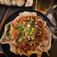 Damiang Nudeln mit Aubergine & veganem Hack, dazu Tee at Biangbiang Noodles in Leipzig