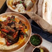 Humus with eggplant and with cauliflower at Hummus Ta'im  in Leiden