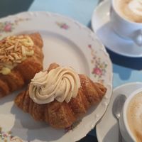Vegan cornetti with vanilla cream and pear/chocolat topping at Libera Pasticceria Caffetteria in Rome